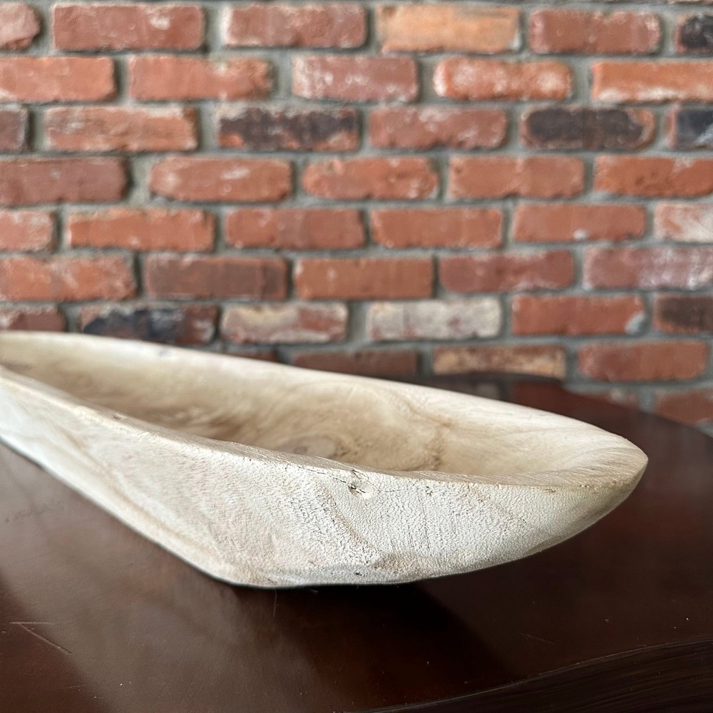 Large Hand Carved Wood Dough Bowl 32" Long Rustic Trencher Centerpiece - Picture 5 of 12
